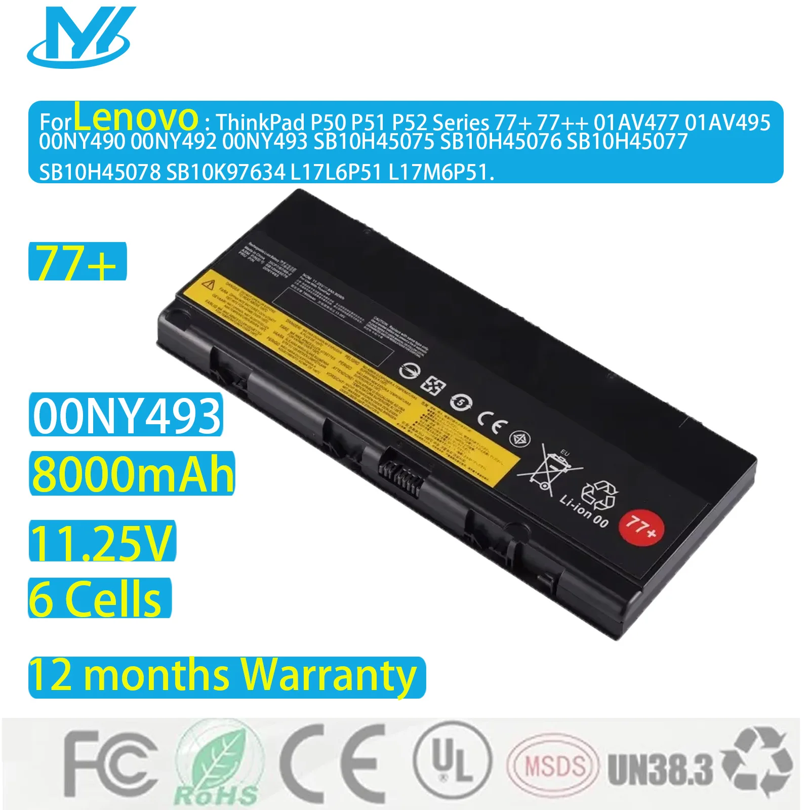 Marke Neue Laptop Batterie Lithium-Batterie 00NY492 00NY493 SB10H4507 SB10H45075 76 77 SB10H45078 Für Lenovo ThinkPad P50 P51 P52