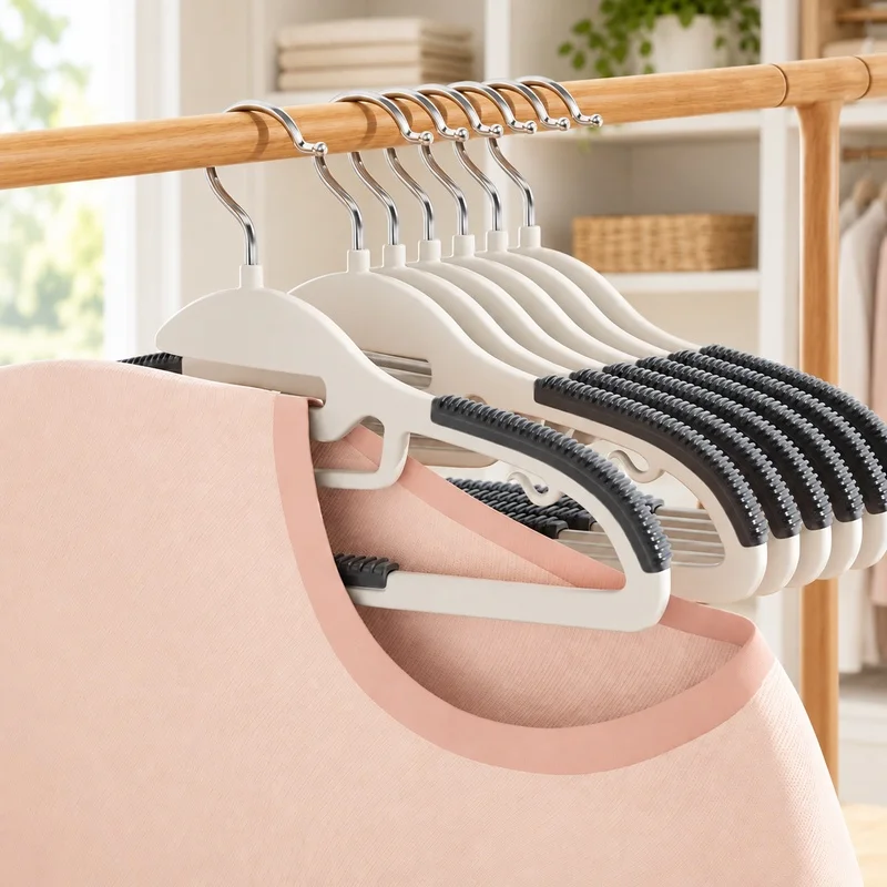 10-Pack Non-Slip Space-Saving Garment Hangers for Wet & Dry Closet Organization, 3 Colors