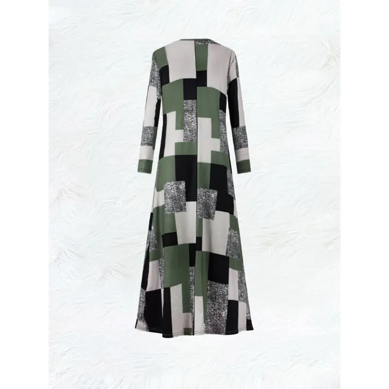 Summer Fashion New Elegant Temperament Casual Women's Plaid Print Long Sleeve Long Dress