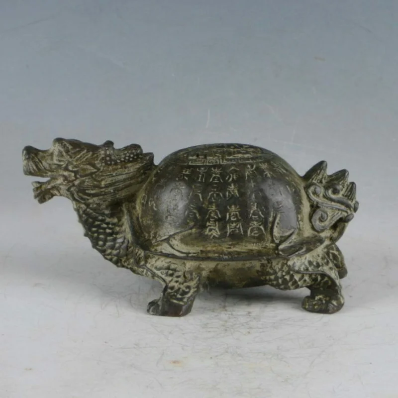 

Rare Chinese Bronze Hand-Carved Dragon Turtle Statue zx10