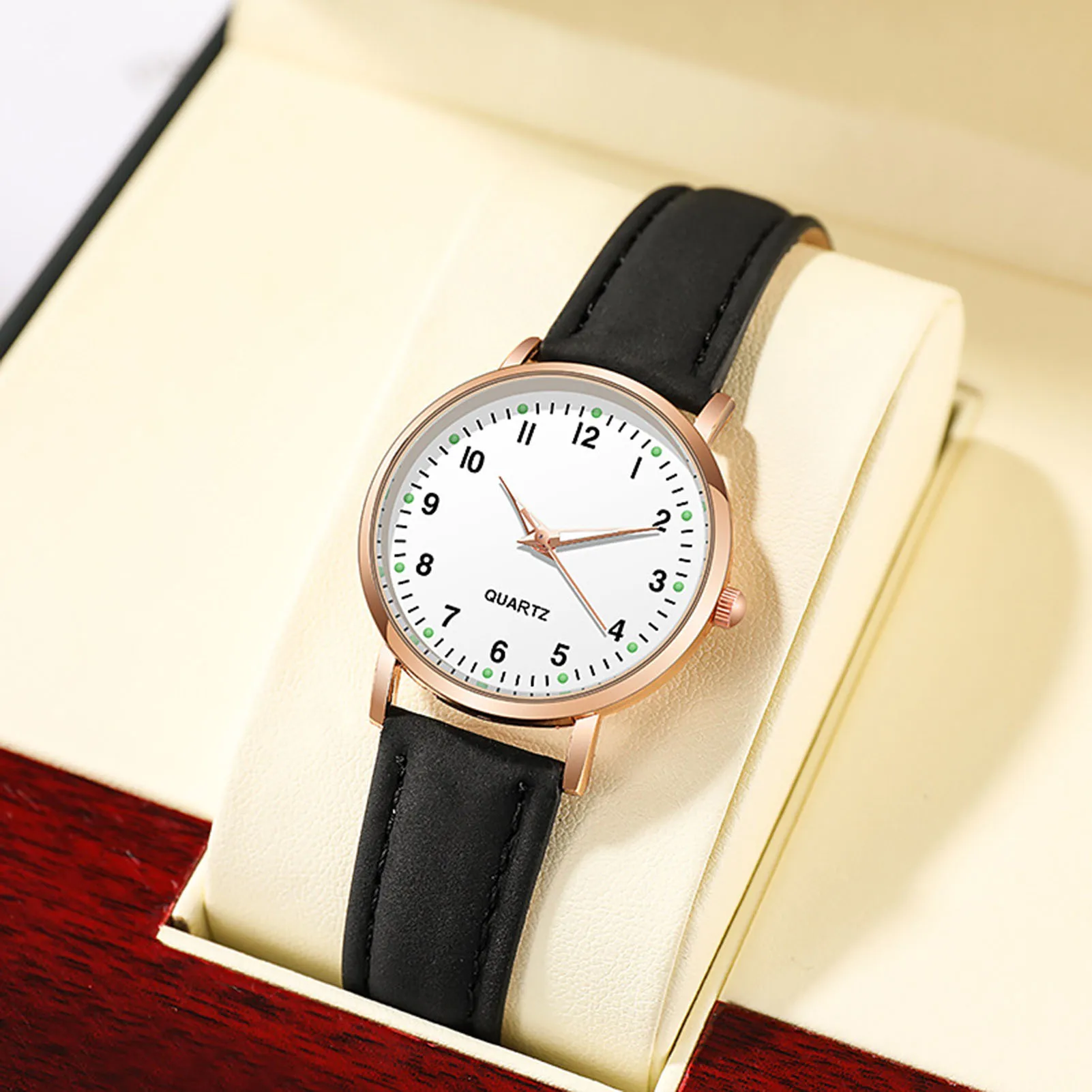 Women's Matte Leather Strap Watch Luminous Analog Wristwatch with Pin Buckle for Valentine's Day Christmas Gift