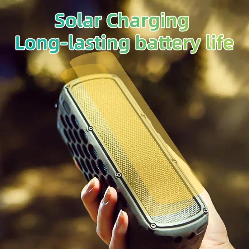 กีฬากันน้ํากลางแจ้งลําโพงบลูทูธซับวูฟเฟอร์ไร้สายแบบพกพาลําโพงคู่พร้อมไฟฉายชาร์จพลังงานแสงอาทิตย์สําหรับขี่จักรยาน