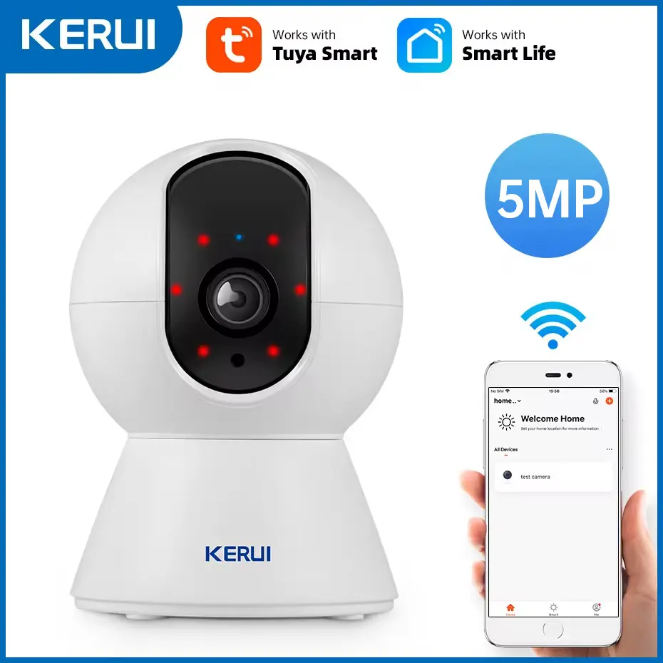 Kerui mini câmera interna sem fio 5mp tuya inteligente wifi câmera ip de segurança em casa cctv câmera de vigilância com rastreamento automático onvif