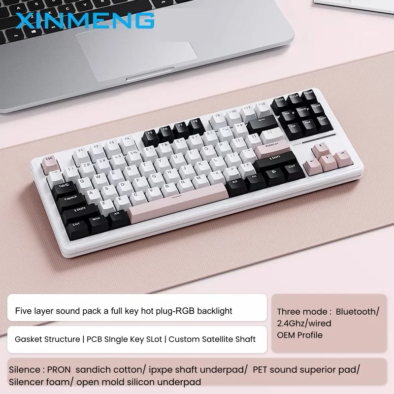 Aulidtech M87Pro V2 Wireless Mechanical Keyboard Bluetooth 2.4 Ghz Wired RGB Gasket Hot Plug Eboy Axis