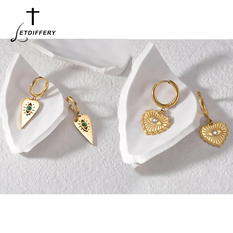 Letdiffery Evil Eye Earring for Women Stainless Steel Heart  Lucky Turkish Green Eye Ear Dangle Drop Earrings Party Jewely