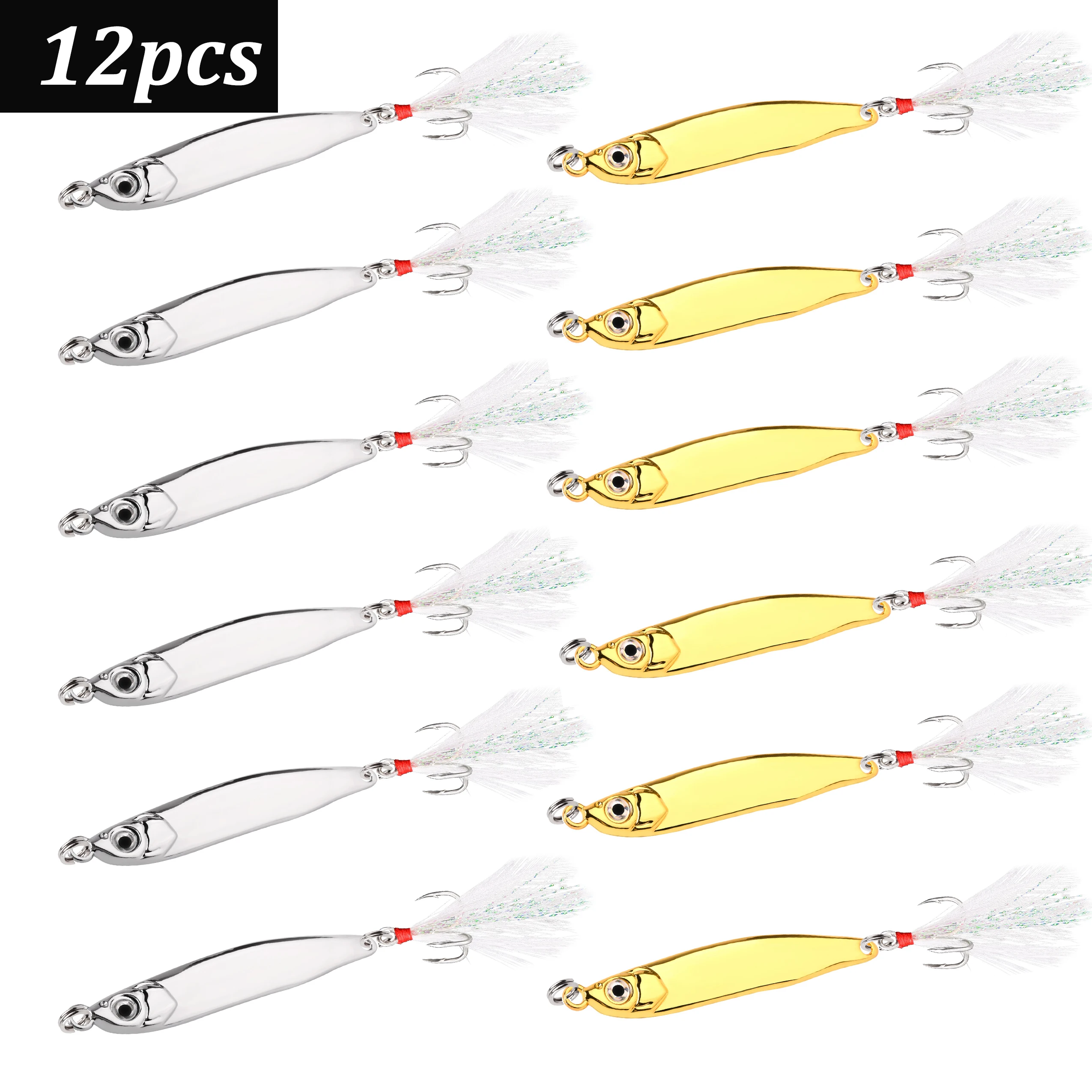12pcs 15g 20g 40g 60g 80g Micro Jig S Shape Shore Casting Jigging Spoon Set Slow Metal Jig Hard Bait Carp Fishing Lures Hooks