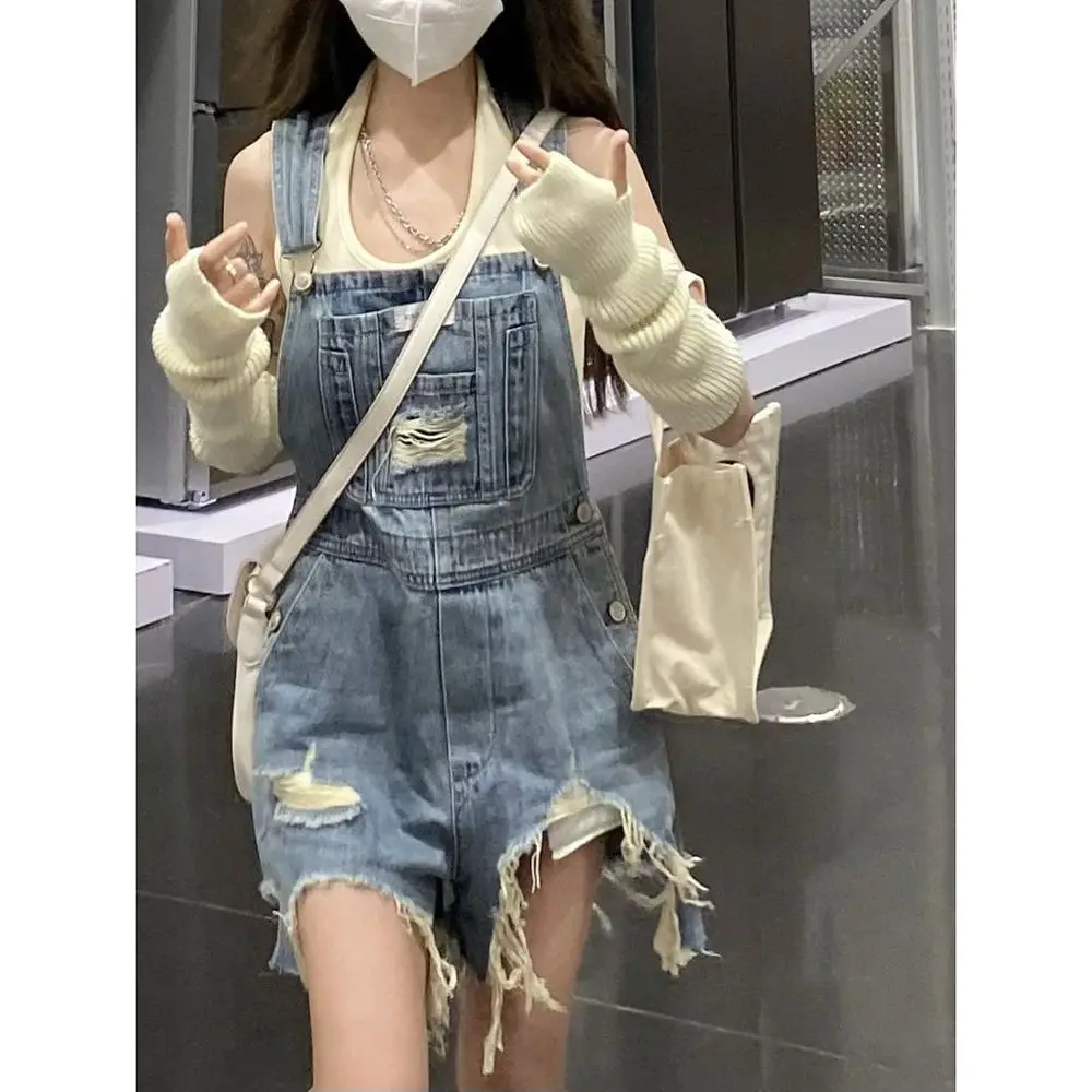 

Summer 2026 High Waist Loose Women's Denim Shorts with Tassel Pockets Belted Casual Slimming Blue Jeans High Waist Shorts