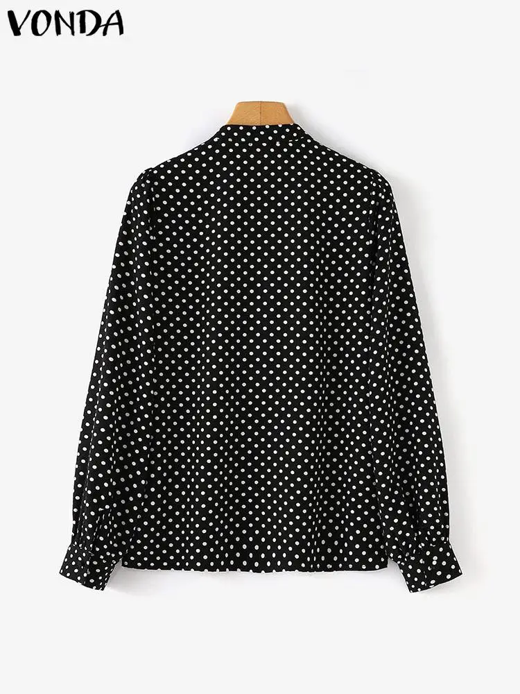 VONDA Plus Size 5XL Women Fashion Long Sleeve Shirts 2024 Polka Dot Ruffle Blouse Elegant Stand Up Collar Shirt Printed Tops