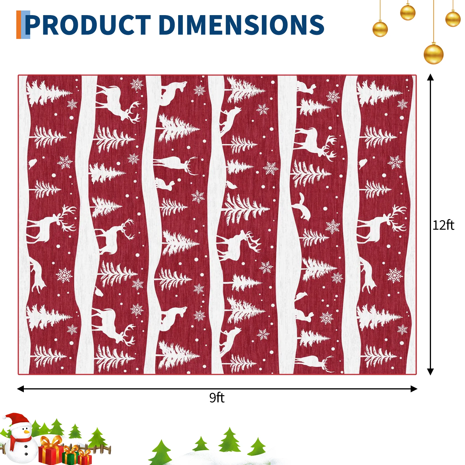 Christmas Area Rug, Reindeer Print Washable Soft Carpet with Non Slip Backing, Low Pile Stain Resistant Floor Mat for Living Room, Bedroom