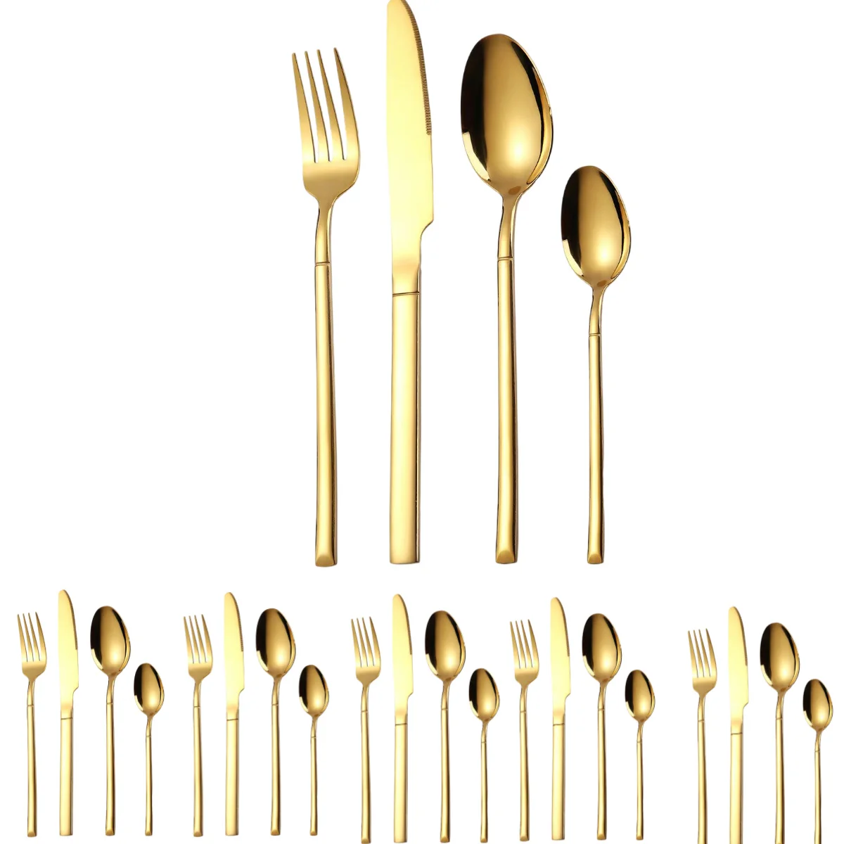 

A · HOUSEWARE 24-Piece Gold Silverware Knight Square Handle Stainless Steel Cutlery Set for 6 Modern Design Flatware Utensil