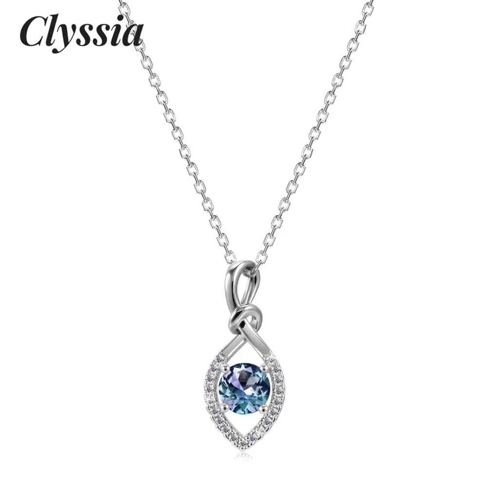 

CLYSSIA Silver 925 Color Change Alexandrite Birthstone Love Knot Pendant Necklace Jewellery New Women Gift Jewelry