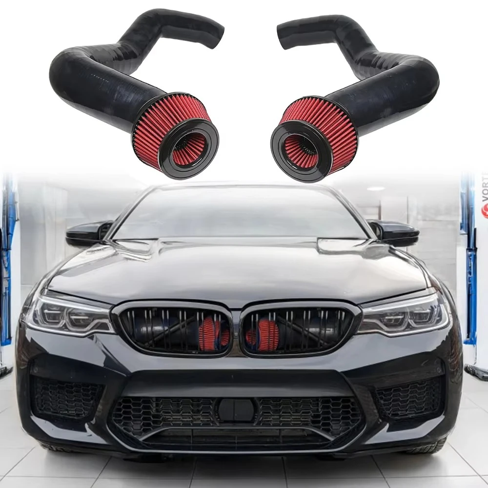 

For 2018+ M5 M8 G90 F90 F91 F92 F93 M550i M850i G15 G30 S63R S63TU4 N63 Silicone Front Mount Intake Cold Air Intake Kit