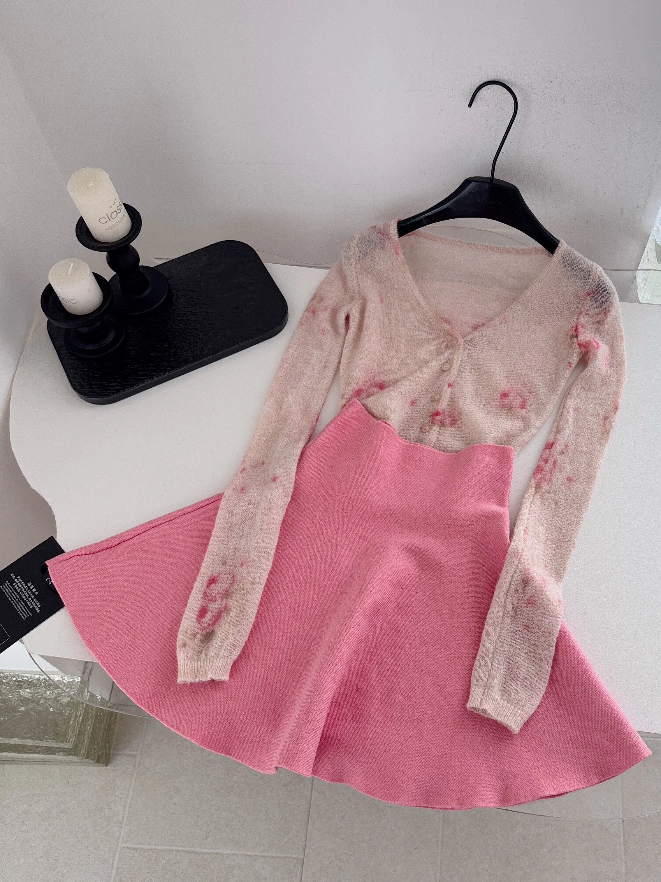 Korean Gentle Floral Print Top High Waist  Skirt Two Piece Set Women's Slimming Sweet Style Autumn Fashion Ensemble