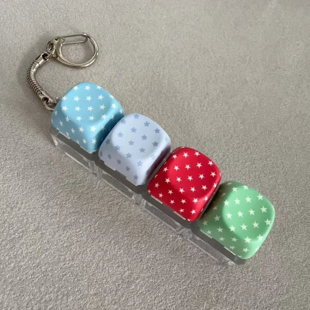 PBT Material 4‑Key Fidget Keychain LED Light Click Sound Decompression Keyring Portable Design Star Heart Grid