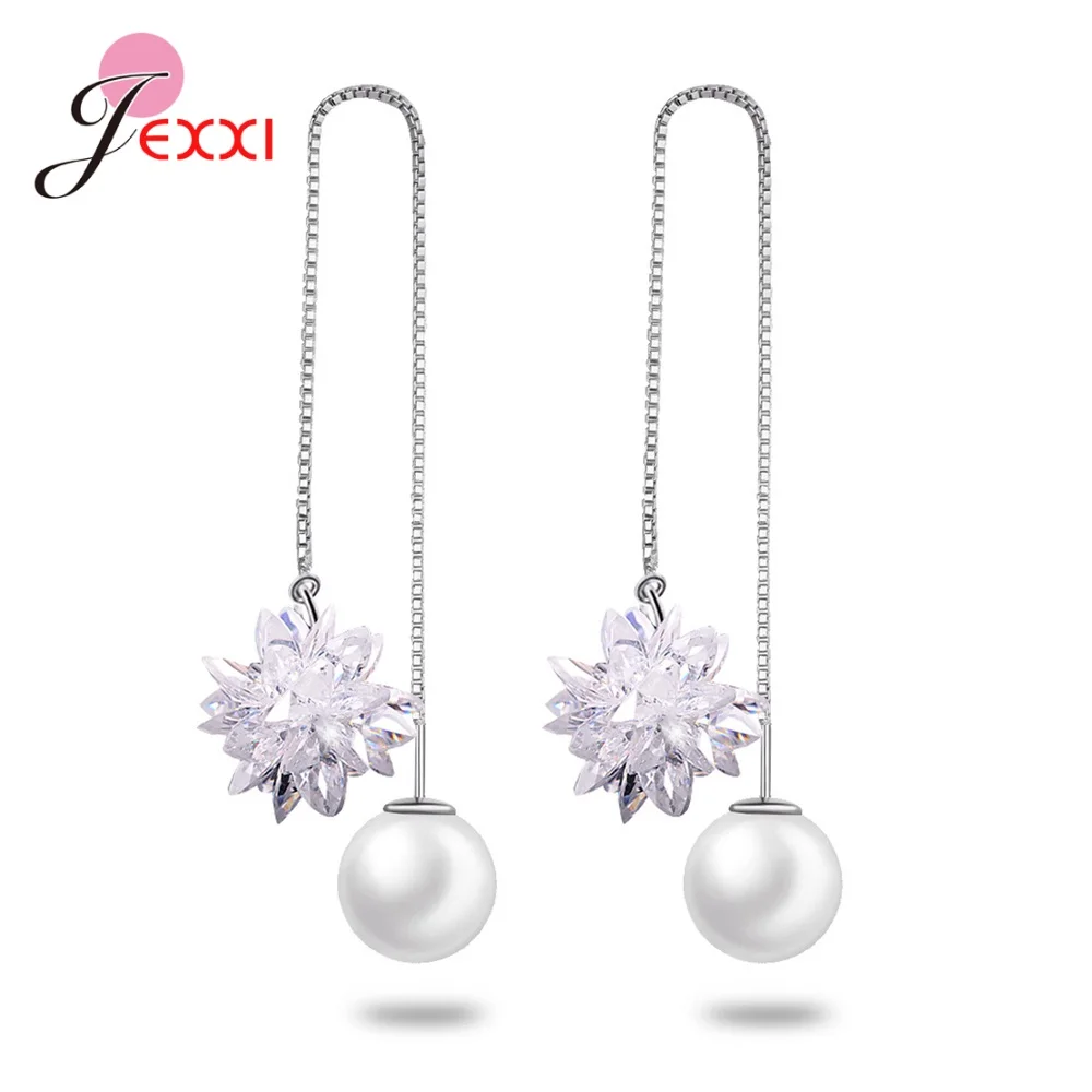 925 Silver Color Drop Earrings Decoration Jewelry for Femme Wife Birthday Anniversary Gifts White Ice Flower Ornaments