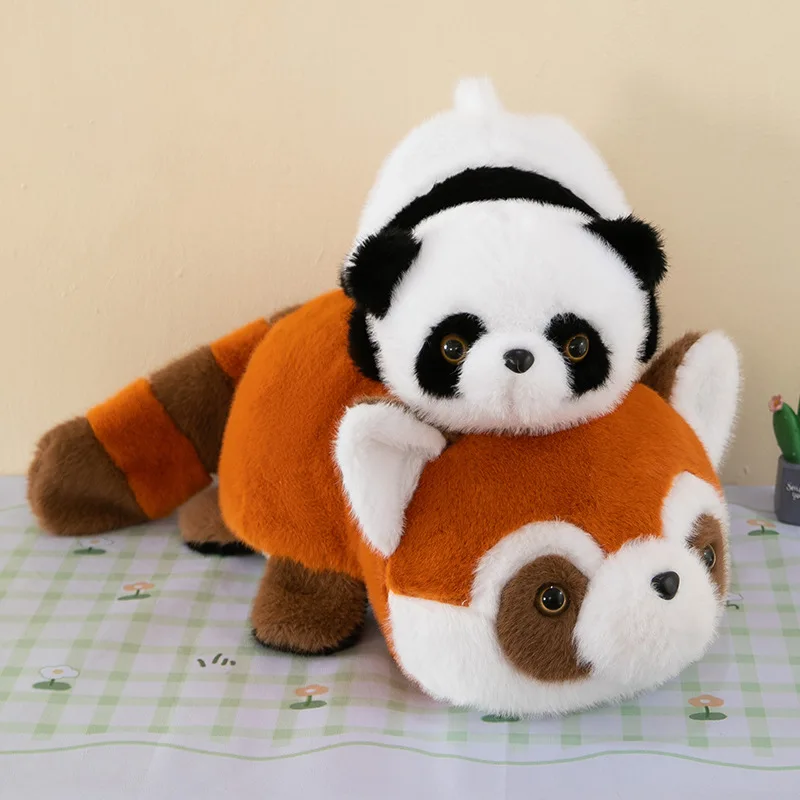 Criativo real reversível panda para guaxinim brinquedo de pelúcia macio recheado panda vermelho bonito guaxinim boneca aniversário presente natal