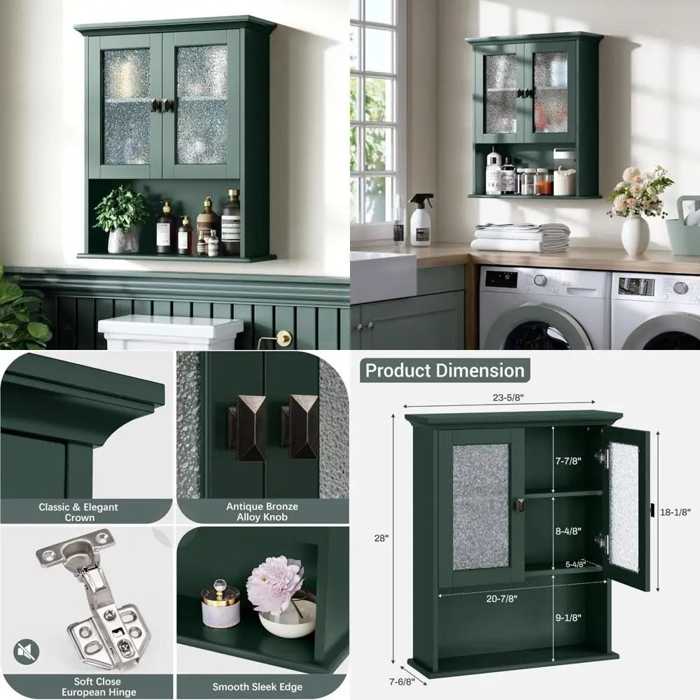 

Wall-Mounted Medicine Cabinet for Bathroom with Tempered Glass Door and Over Toilet Storage