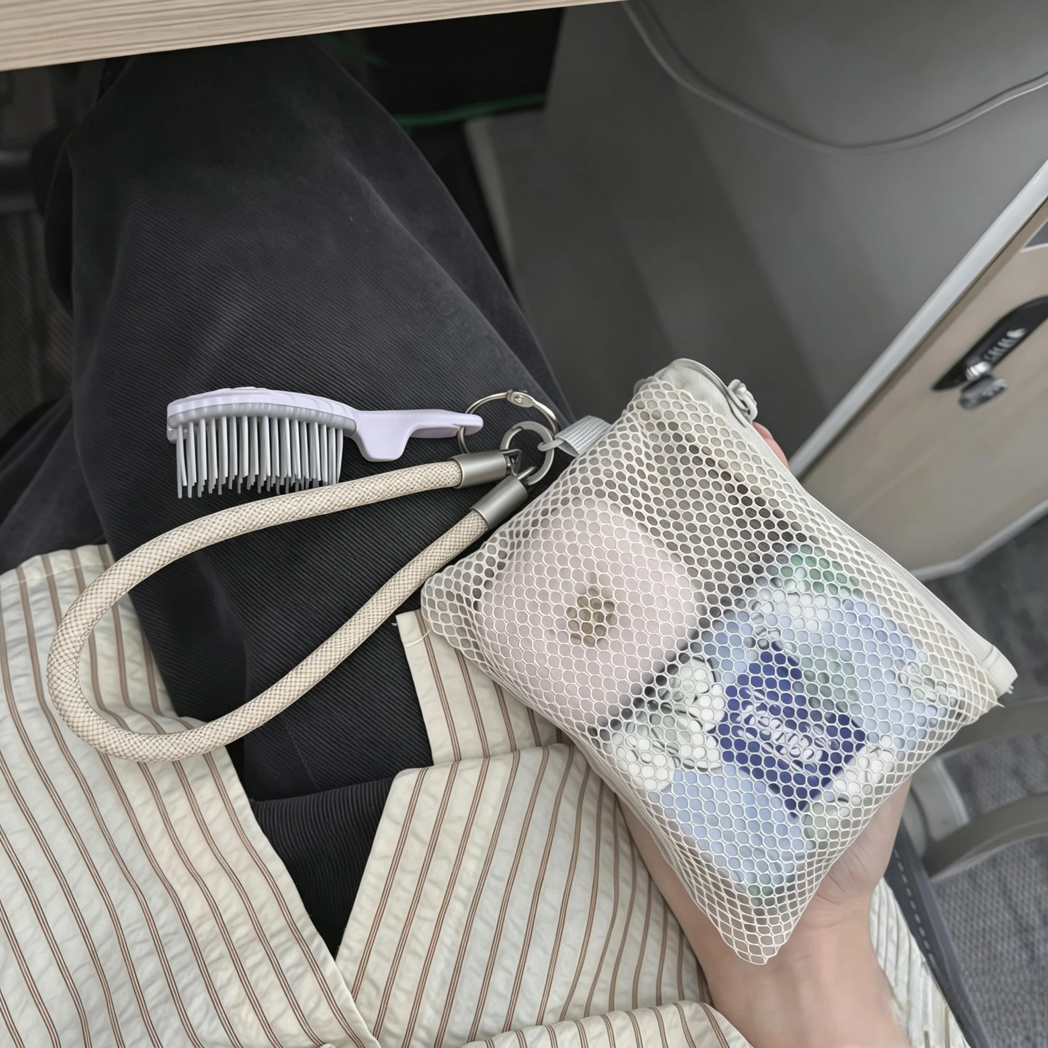 Dual-Layer Mesh Storage Bags Portable Travel Makeup Bag with Zipper Mini Toiletries Cosmetics Organizer Simple Stationery Bag