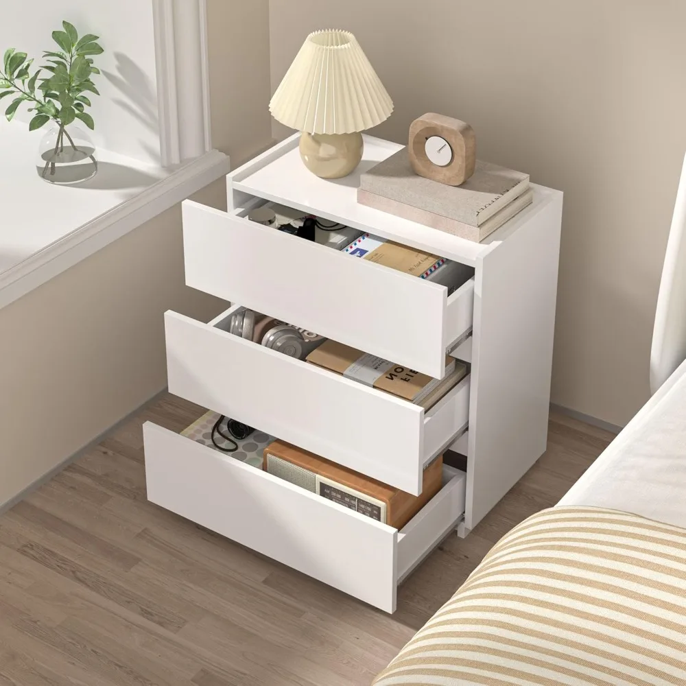 

3 Drawer Dresser, Small Dresser for Closet, Wooden White Nightstand for Bedroom, Chest of Drawers Side Table Storage Cabinet