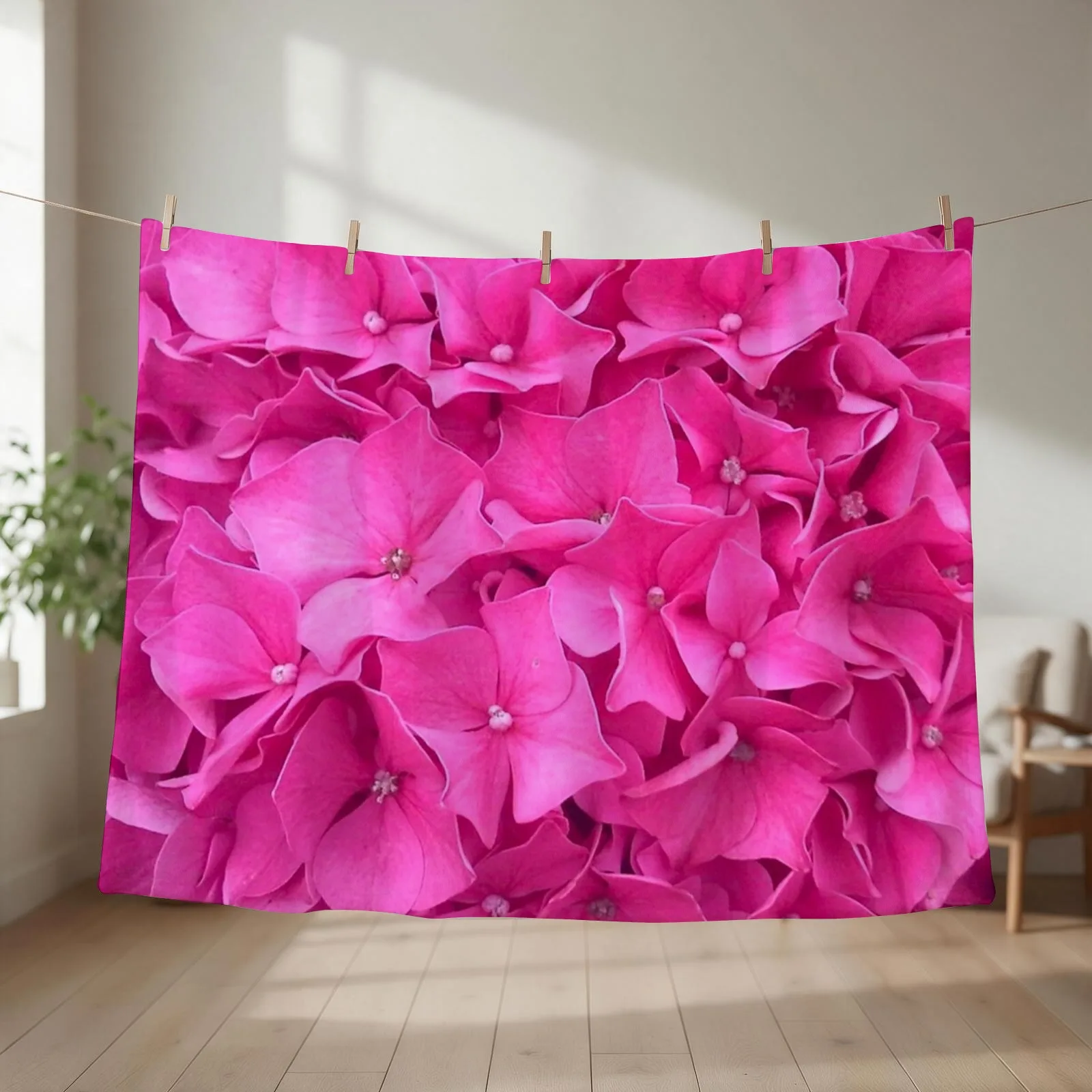 Pink Hydrangeas Throw Blanket couch cozy soft plush fuzzy picnic outdoor blanket