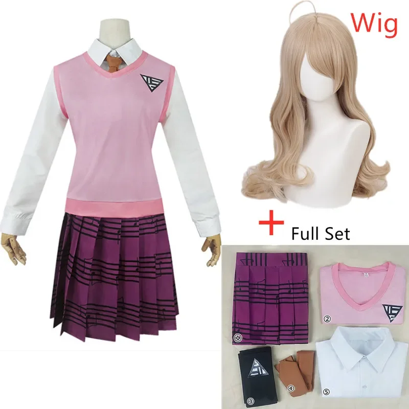 Danganronpa V3 Kaede Akamatsu Cosplay Trajes para Mulheres, Vestidos de Anime, Camisa, Colete, Saia, Meias, JK, Uniforme Escolar