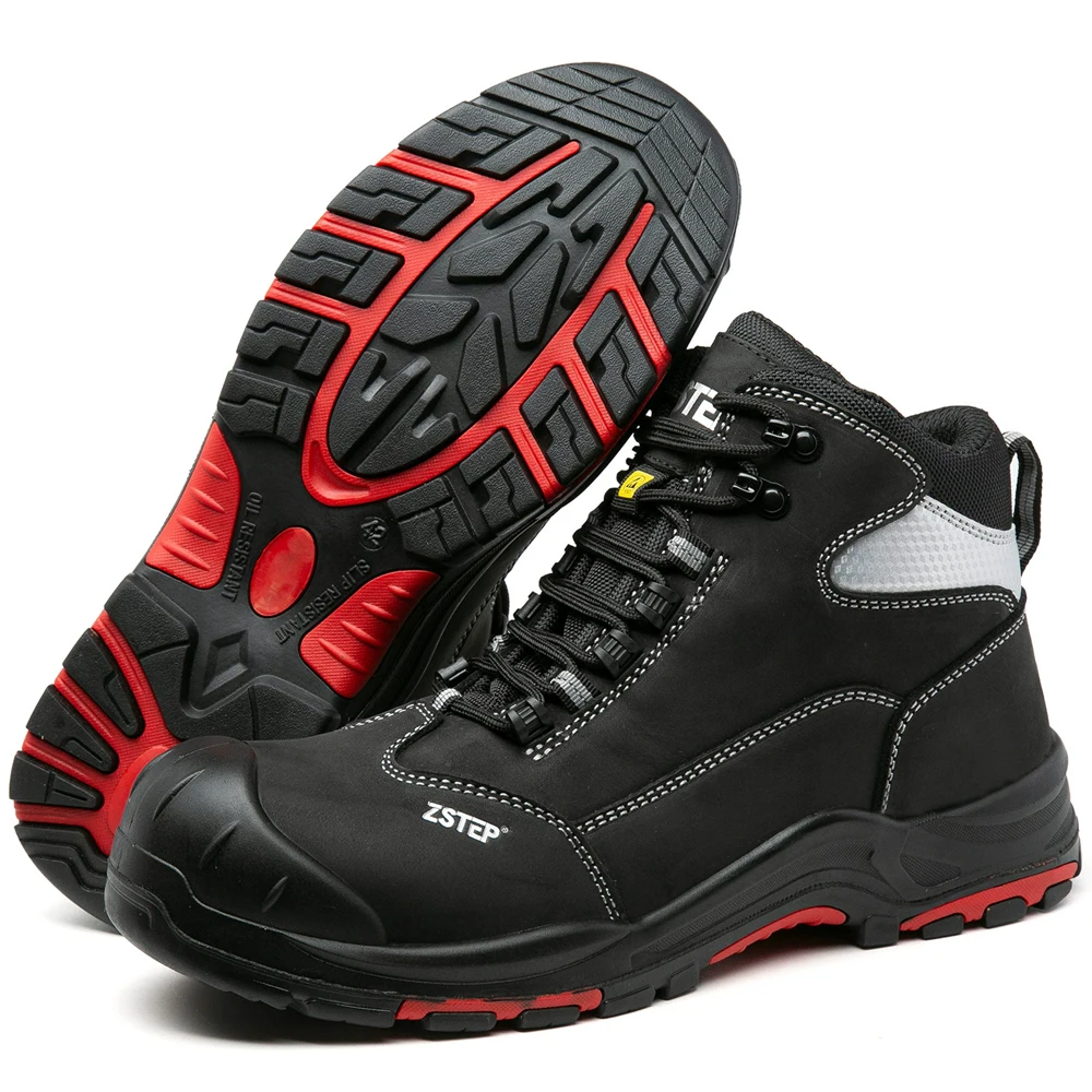 Genuine Leather Men Work Boots Composite Toe Safety Shoes Men Boots Anti-Smash Anti Puncture Security Boots Protection Shoes