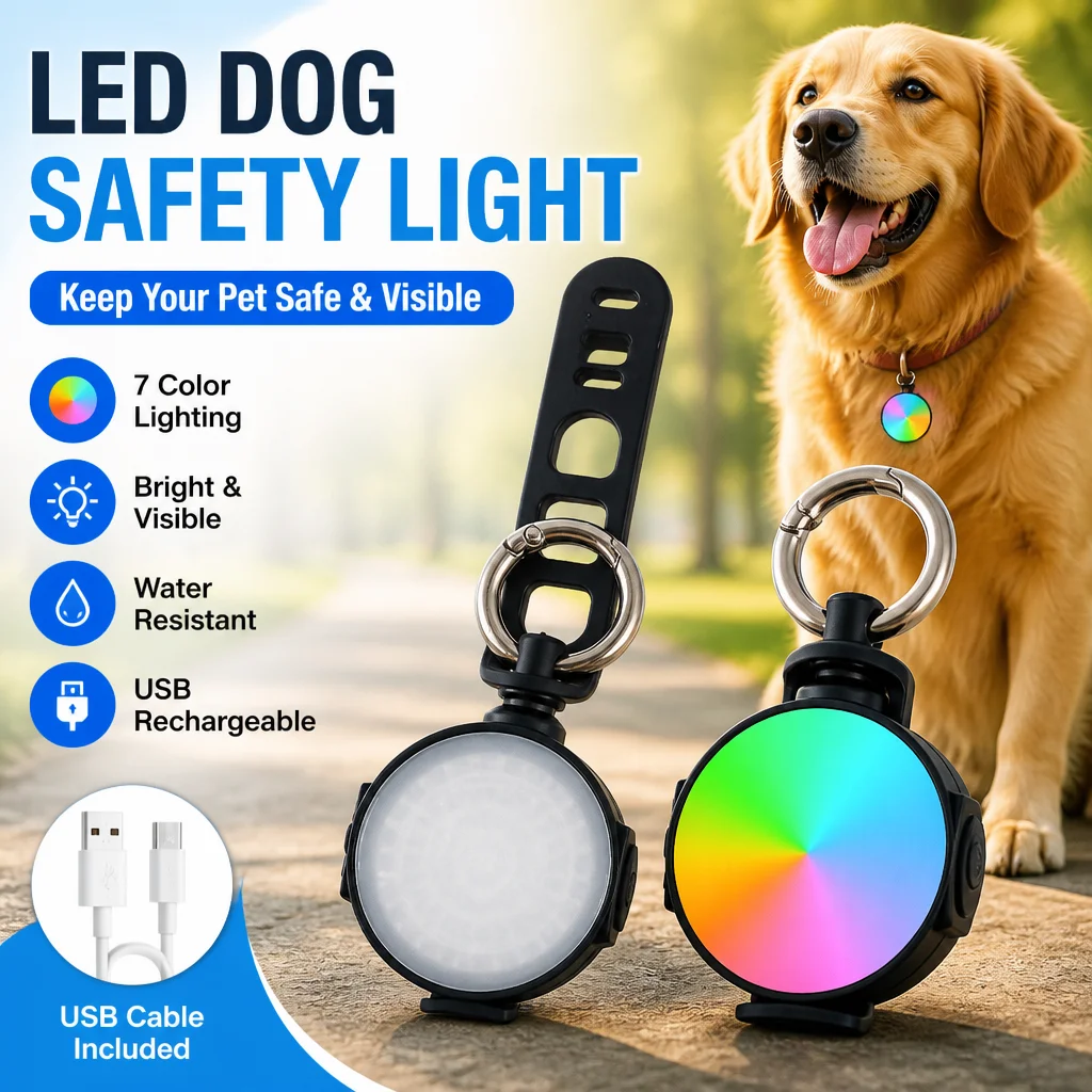 7 Colors LED Dog Safety Light USB Rechargeable Waterproof Pet Collar Clip-On Night Walking Safety Lamp for Dogs Cats