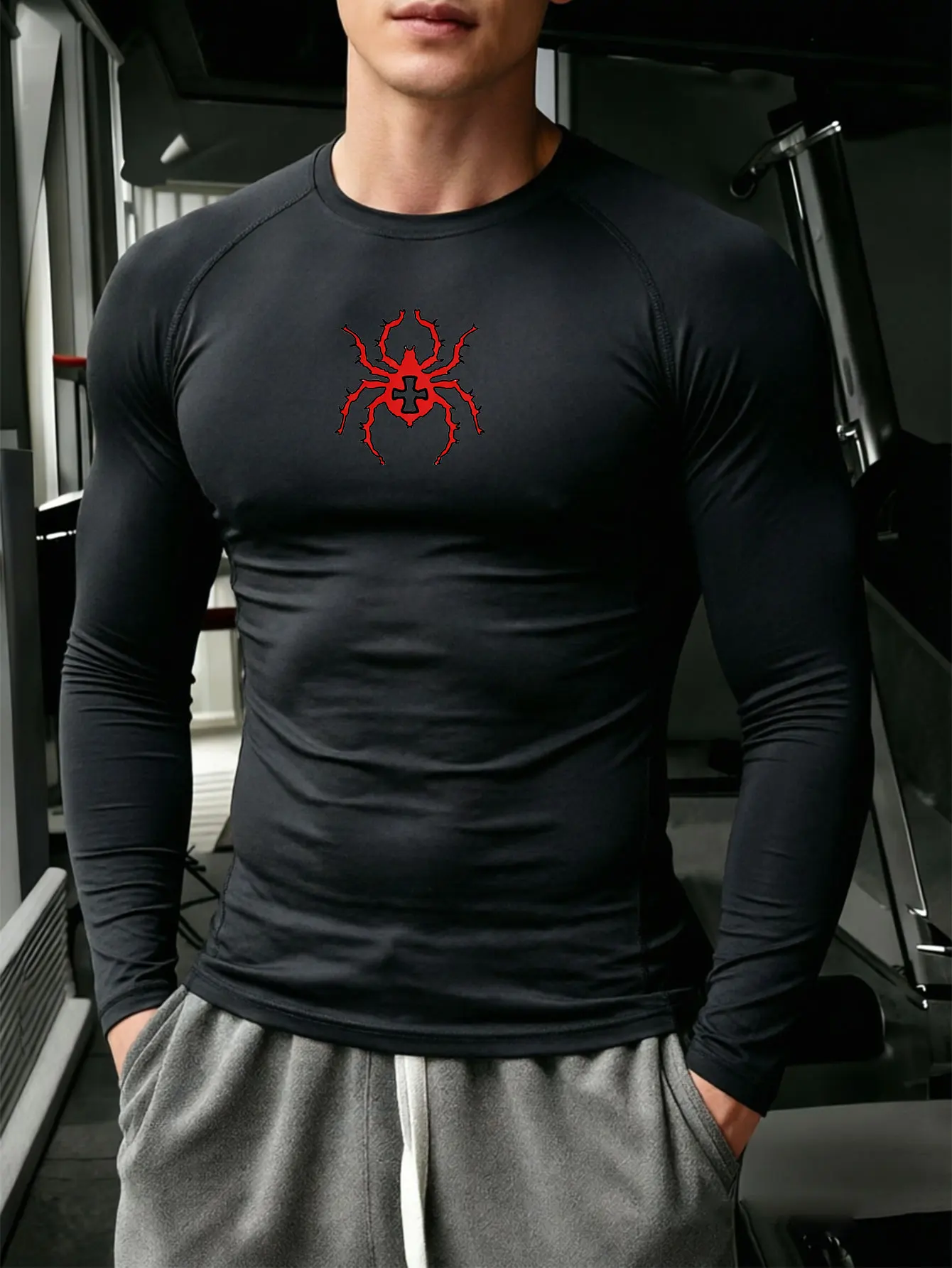 High Elastic Tight Long Sleeve Casual Shirt Autumn Breathable Quick Dry Mens T-shirt Gym Fitness Bodybuilding Running Sportswear