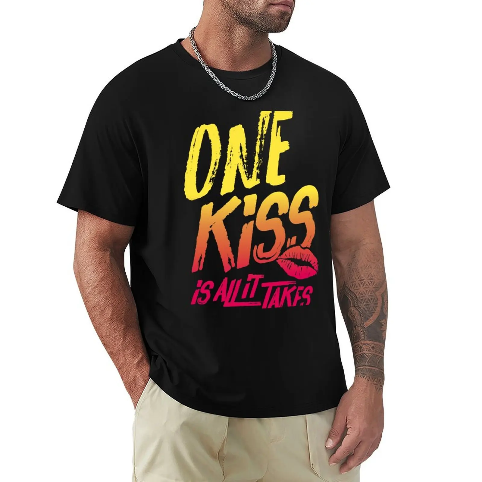 

One Kiss Lyrics T-Shirt Abstract Pattern Print Top