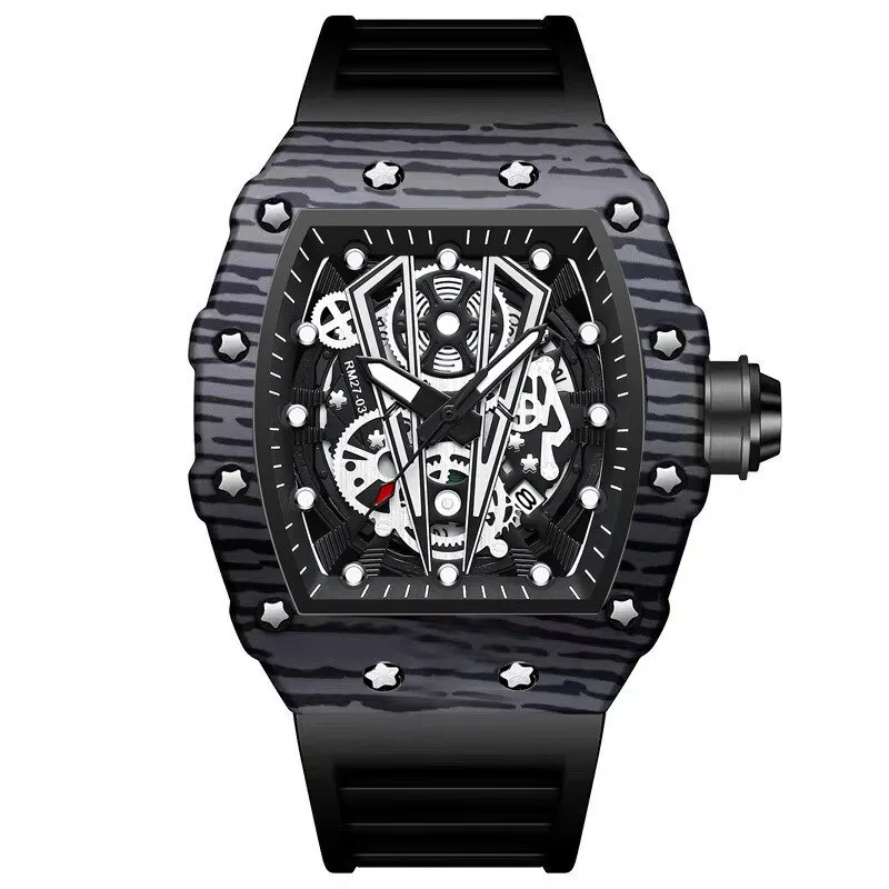 Orologi da uomo cronografo Openwork orologio al quarzo 50MM quadrante grande orologio da uomo in Silicone militare sportivo Relogio Masculino