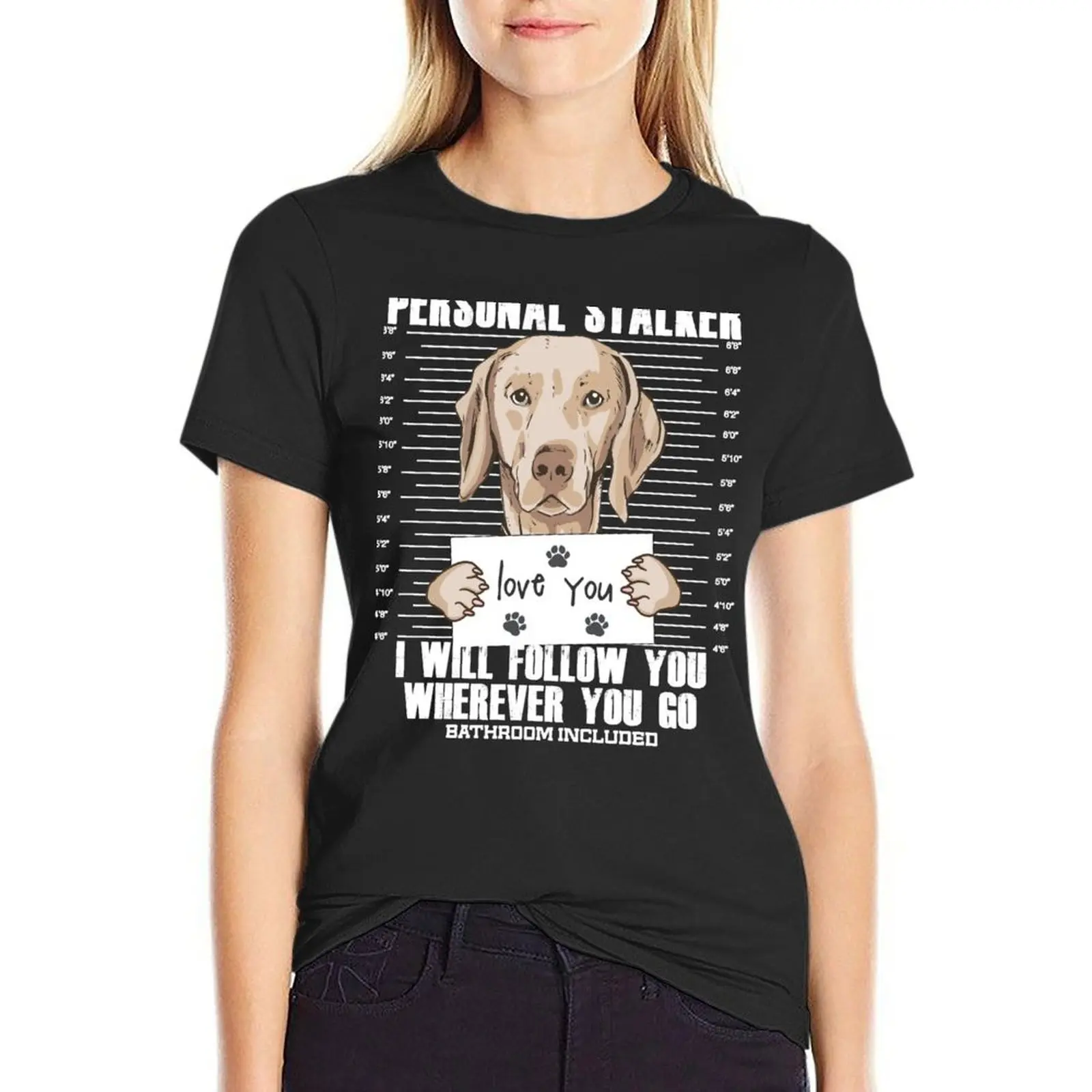 Weimaraner Dog Funny Stalker Cartoon T-Shirt korean fashion tees cute clothes vintage clothes cute t-shirts for Women