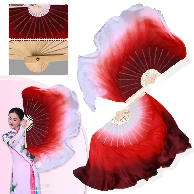 

20-50Cm Double-Sided Gradient Red Silk Dance Fan for Practice Traditional Chinese Twisted Performances and Rehearsals