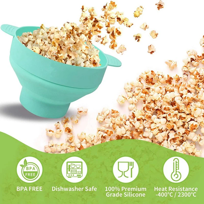 Dobrável Silicone Microondas Popcorn Bowl, Ferramenta de cozimento de cozinha, Balde com tampa, Dobrável