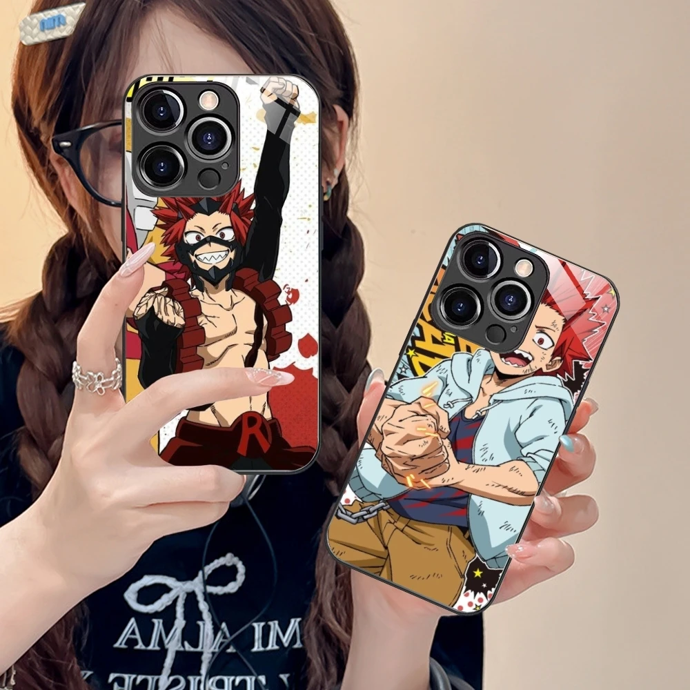 Hero Kirishima Eijirou Mobile Phone Case for iPhone 15 14 13 12 11 X XR XS 8 Pro Max Plus Mini PC Glass Phone Cover Shell