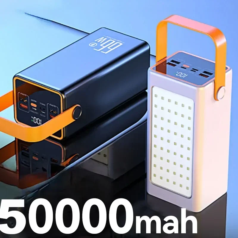 50000mAh High Capacity Power Bank 66W Fast Charger Powerbank for iPhone Laptop Batterie Externe LED Camping Light Flashlight