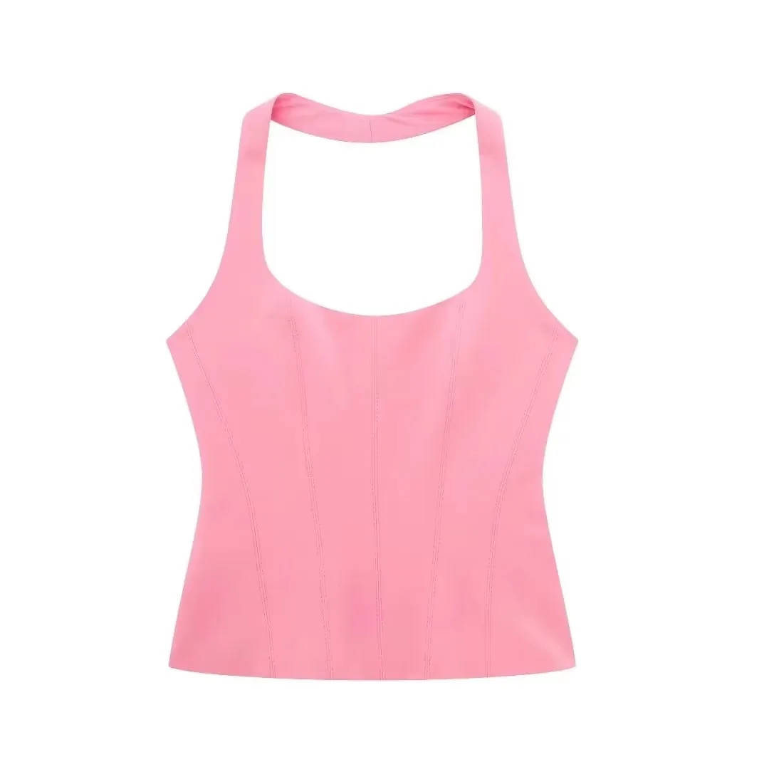 HH Women Fashion Halter Cropped Top Slim Chic Sleeveless Backless Female Solidr Tank Top Sexy Side Zipper Basics Chic Tops