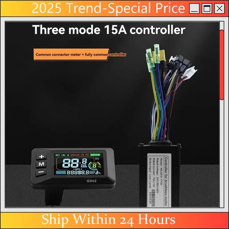 

36V 48V 15A Brushless Controller GD02 LCD Display Meter 24V-60V+Throttle Kit Forelectric Scooter E-Bike Repair Kit