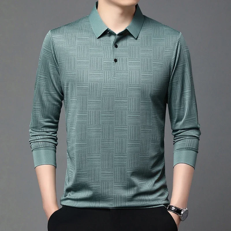New Men's Business Casual Long Sleeved Shirt Solid Color Polo Shirt Fashionable Breathable Comfortable Versatile Top