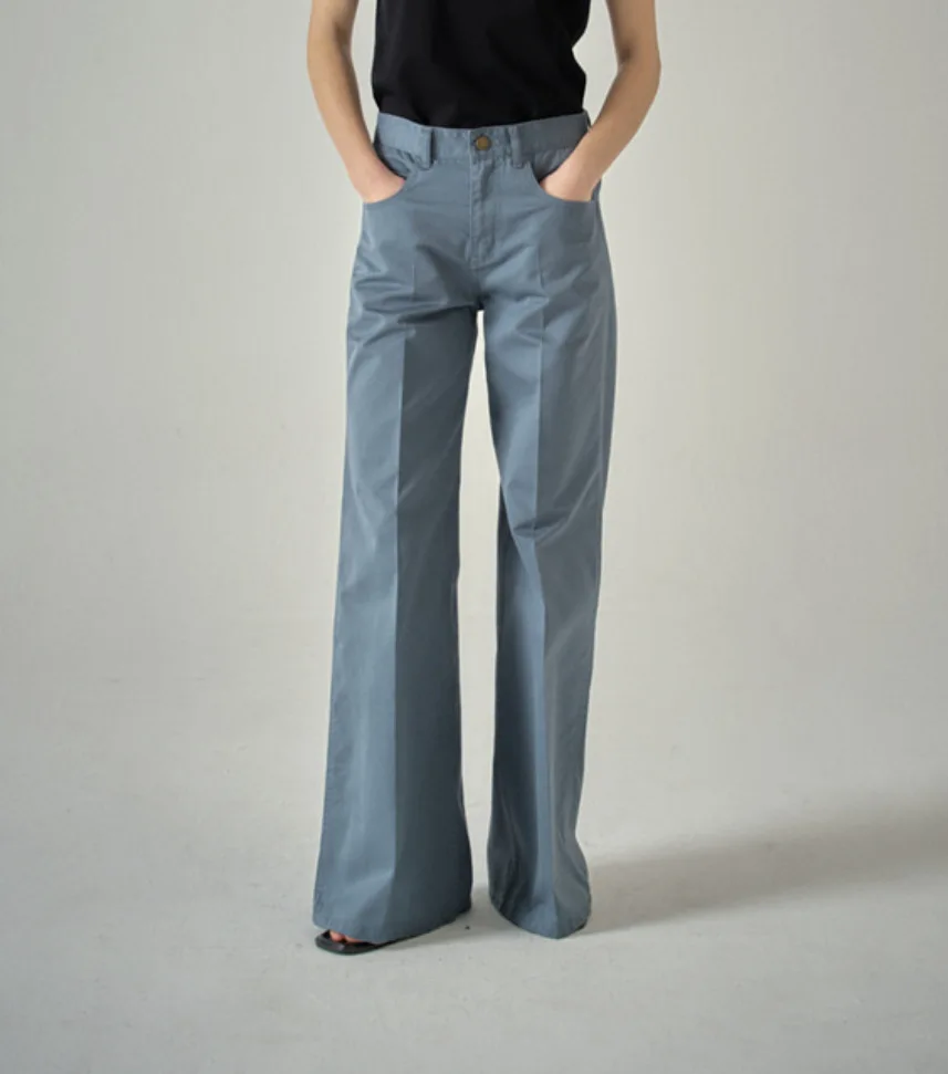 Retro Blue Wide Leg Casual Pants for Female 2023 Early Autumn Lady Fashion Trousers Versatile Clothes