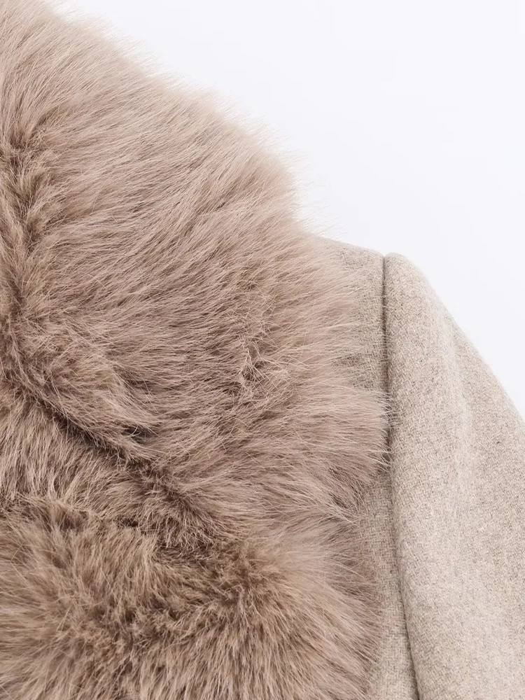 European and American style 2025 winter new arrivals women's clothing faux fur effect lapel blended coat coat