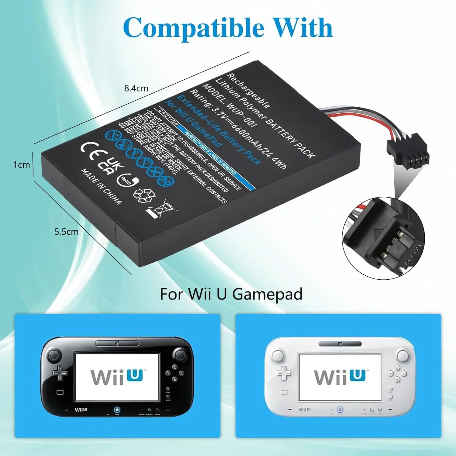 1Pcs 6600mAh Wii U Gamepad Battery Replacement for Nintendo Wii U Gamepad WUP-010 WUP-012 for Nintendo Controller