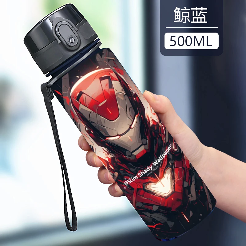 Marvel The Avengers Spider-Man Iron Man บุคลิกภาพหล่อเด็กถ้วยน้ําพลาสติกป้องกันการล่มสลายขวดกีฬานักเรียนขายส่ง