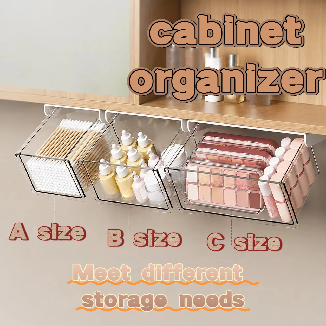 10cm Small Under Shelf Hanging Box, Adhesive Mirror Cabinet Storage Organizer for Lipstick Cotton Swab Cosmetic Vanity