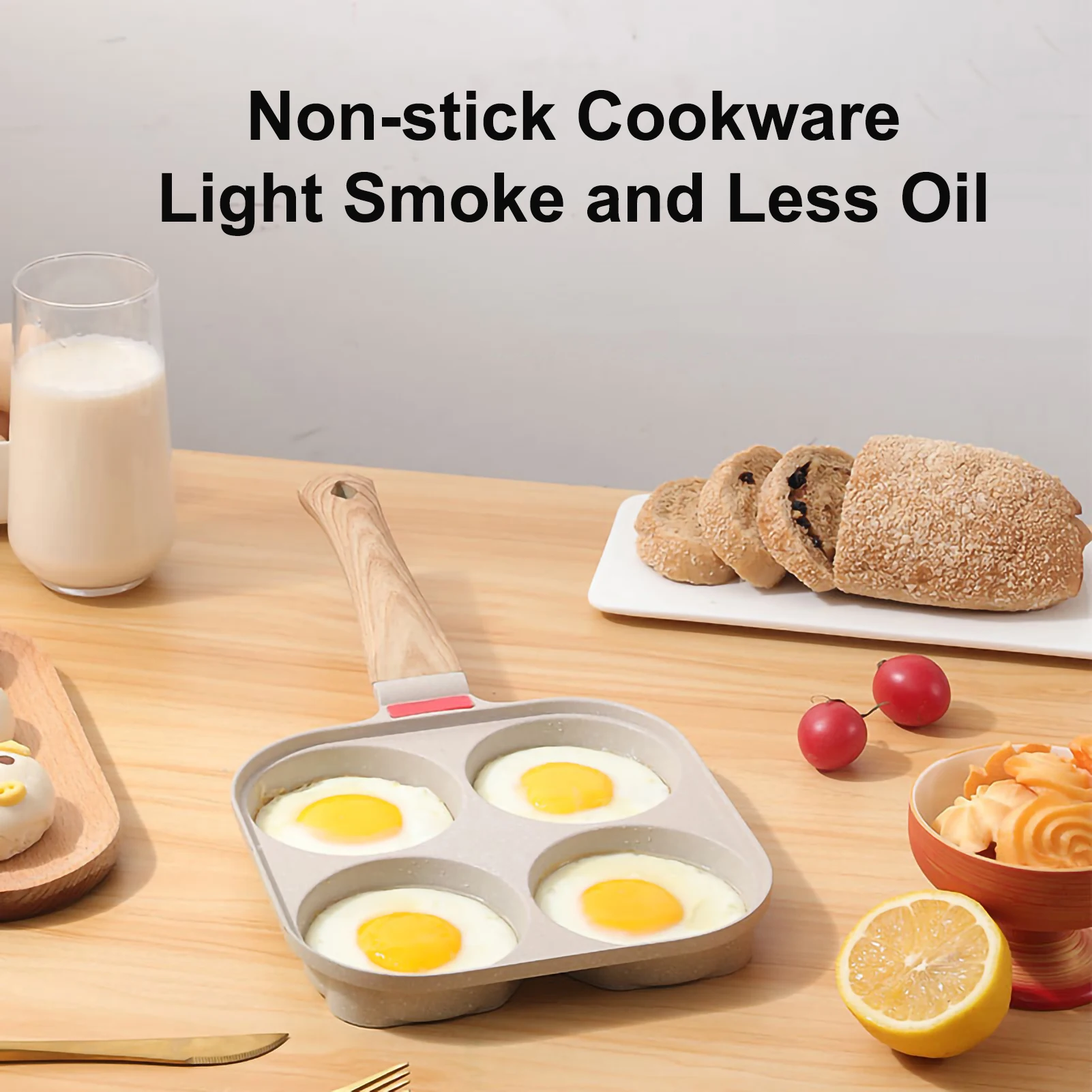 Non Stick 4-Cup Egg Frying Pans with Flipping Lids Aluminum Pancake Egg Cooker with Spatula and Brush Burgers Omelet Cooking Pan