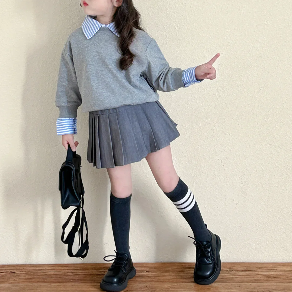 Girl Skirts Pleated Skirt 2024 New Korean Style Fashion School JK Style Skirt Autumn and Spring Grey Fashion Solid Skirt Dress