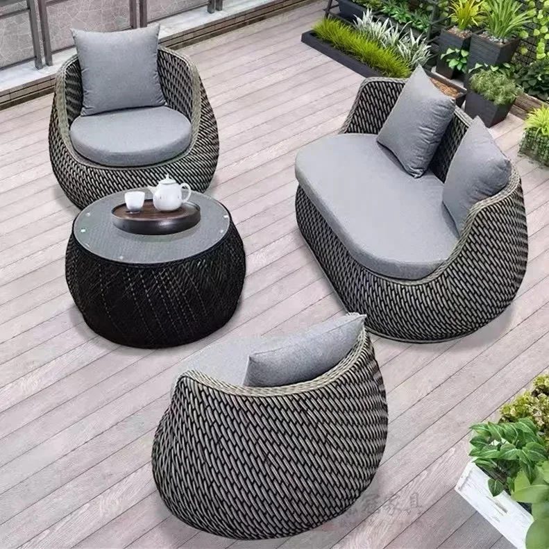 # Rattan Furniture Set Rope Furniture Set Patio Wicker 6 Seating Sofa Sets With Gas Fire Pit Table #