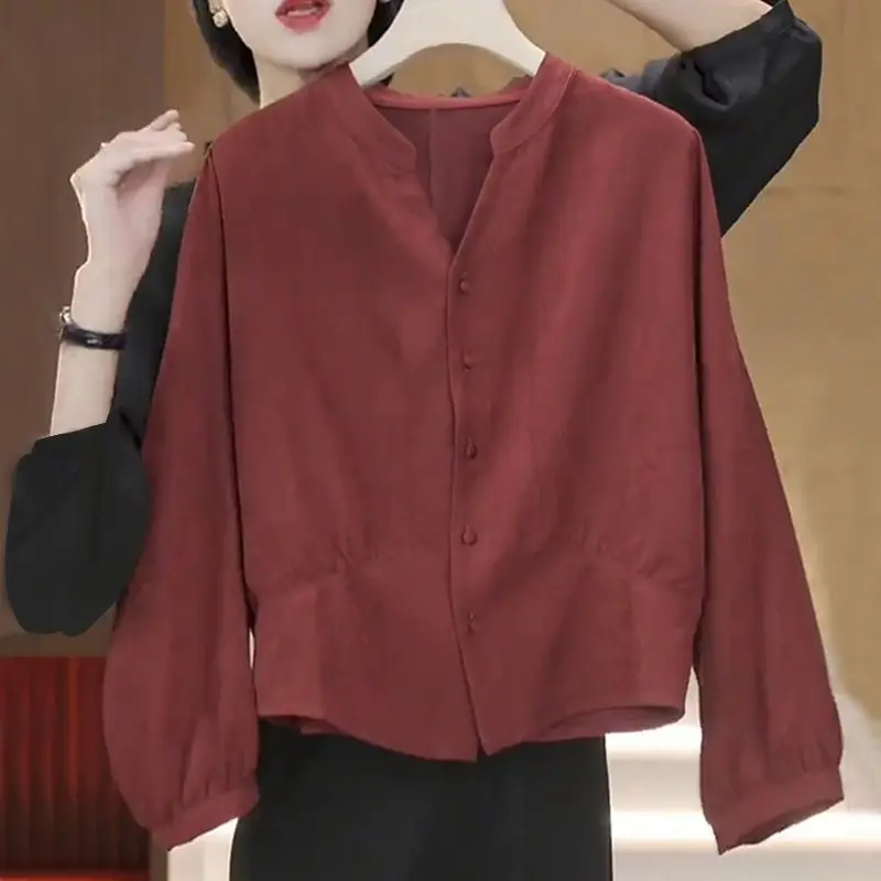 Blusa Holgada Informal para Mujer, con Cintura Ajustable, Efecto Adelgazante, Estilo Informal para Principios de Otoño, Nueva, Cubre el Vientre, Moderna, con Botones