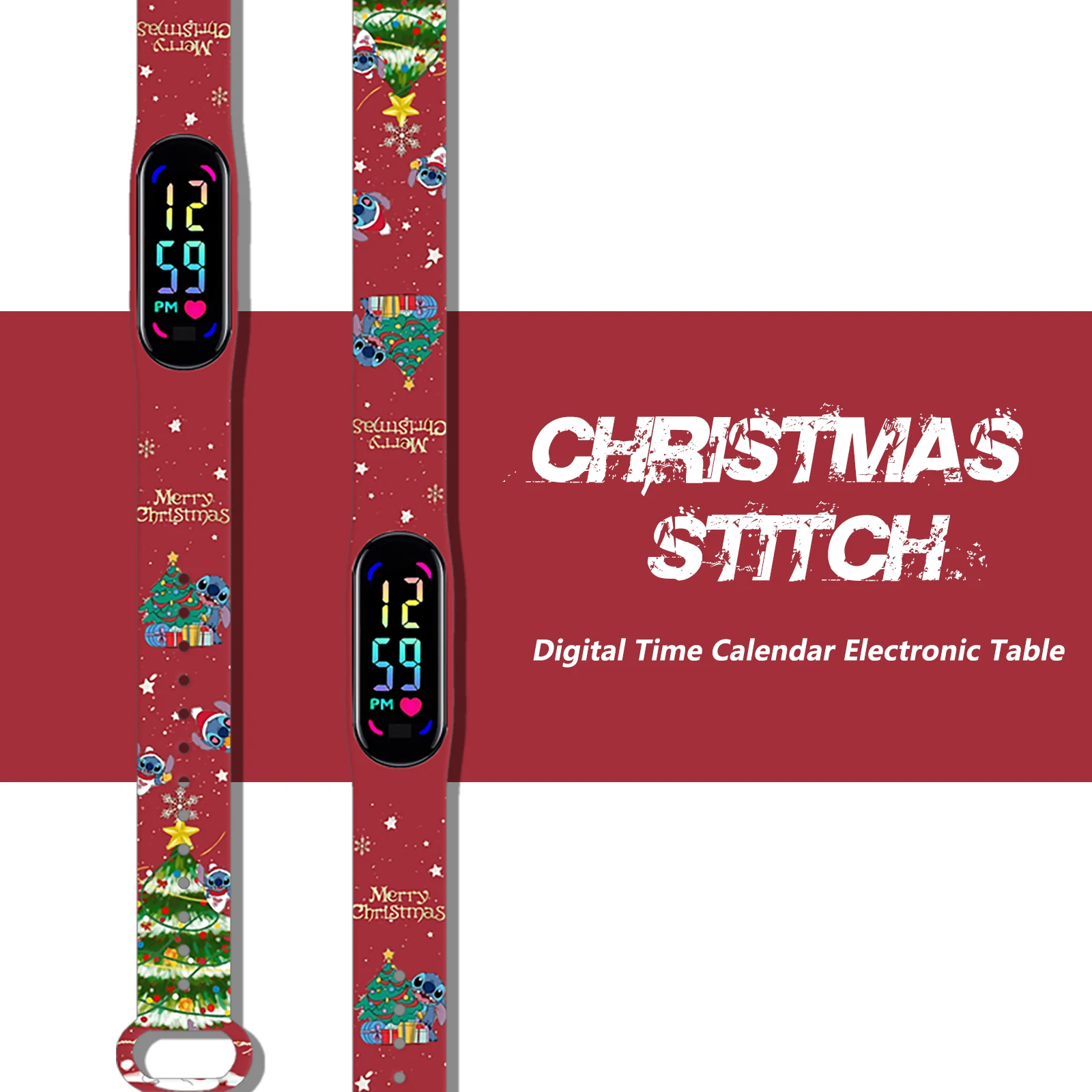 

Disney Christmas Stitch Printed Band for Xiaomi Mi Band 10, Slim Soft Silicone Replacement Strap Watchband Wristband Accessories