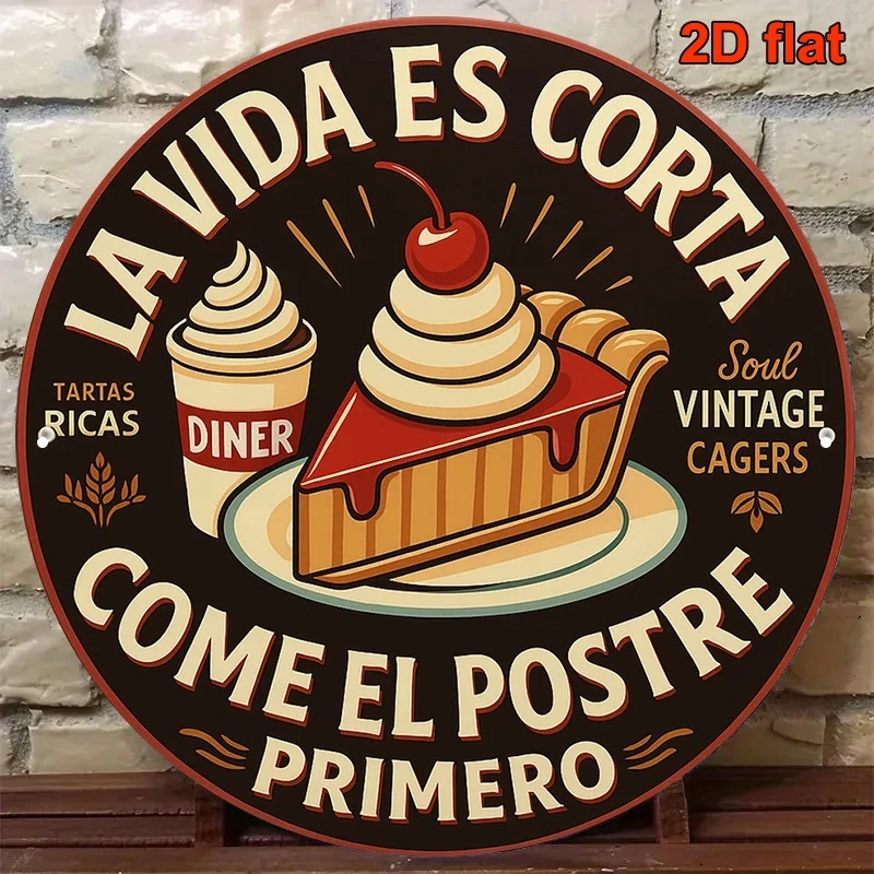 2D Round 4in Wooden Wall Decoration Retro Spanish-style Dessert Plate Art Hanging Decoration Bakery Cafeteria Kitchen Restaurant