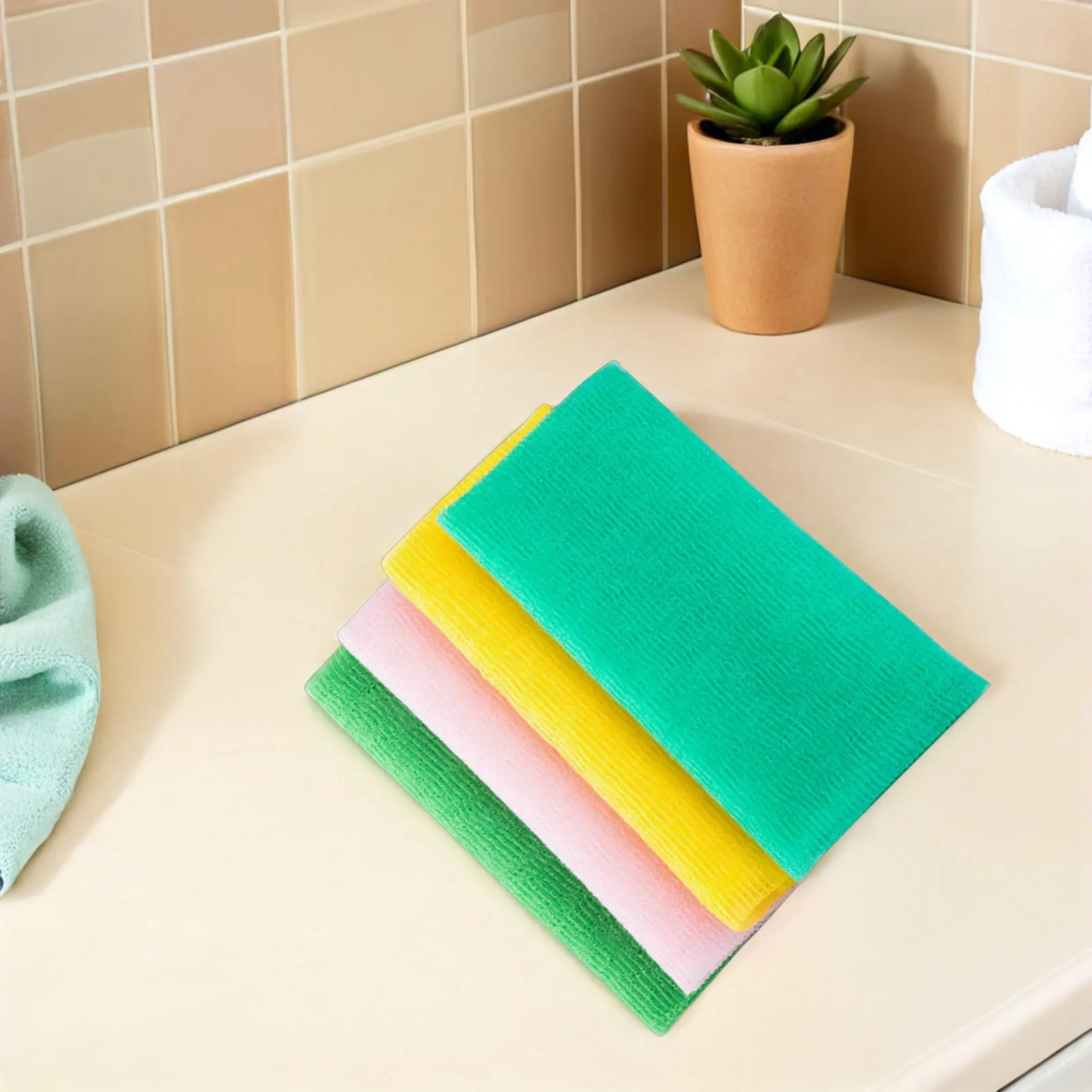 4Pcs Nylon Exfoliating Bath Towel Body Scrubber Shower Towel for Skin Smoothing Oil Control Exfoliation Lightweight Foldable
